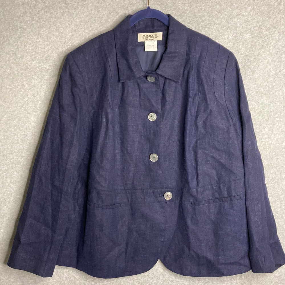 Harvé Benard Woman 24W Linen Jacket Blue Lightweight Career Blazer‎